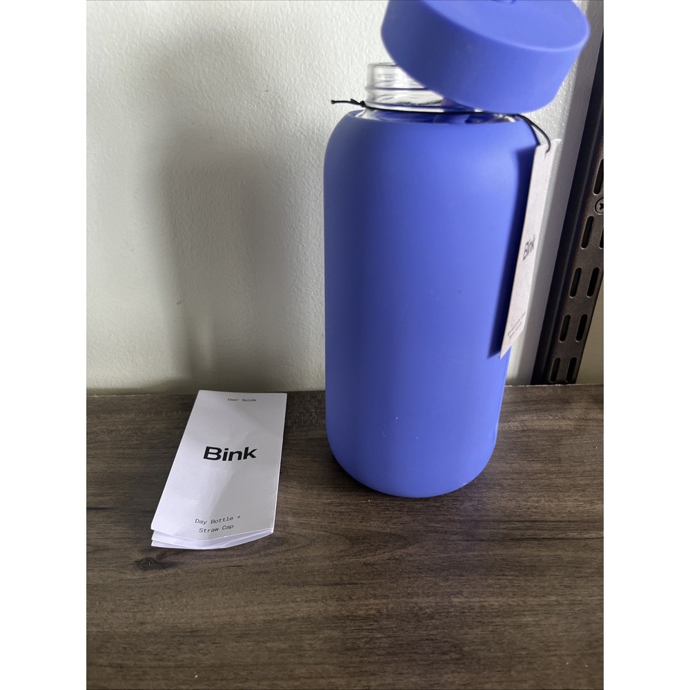 Bink 27 Oz. Day Water Bottle Straw Cap Azure Blue Glass Silicone Cover - Picture 4 of 4